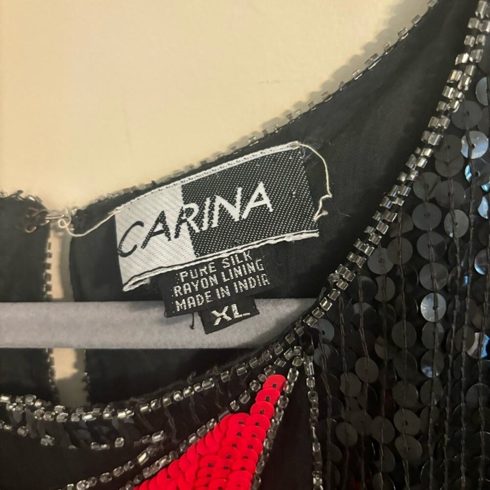 Vintage Carina Silk Black Red Yellow Abstract Sequin Top XL - Picture 4 of 5